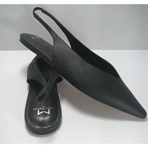 Marc Fisher Black Leather Flats size 9 1/2 M - Picture 2 of 6